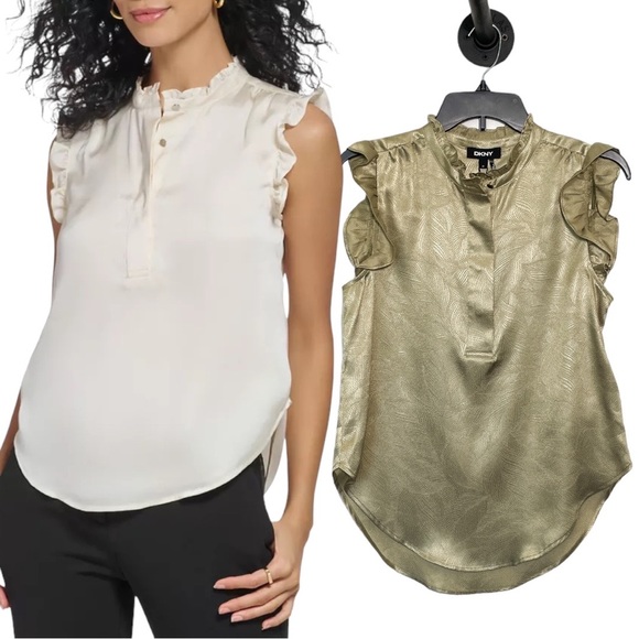 DKNY Women's Mock Neck Sleeveless Ruffle Top - NWT - Size XS - Picture 1 of 3